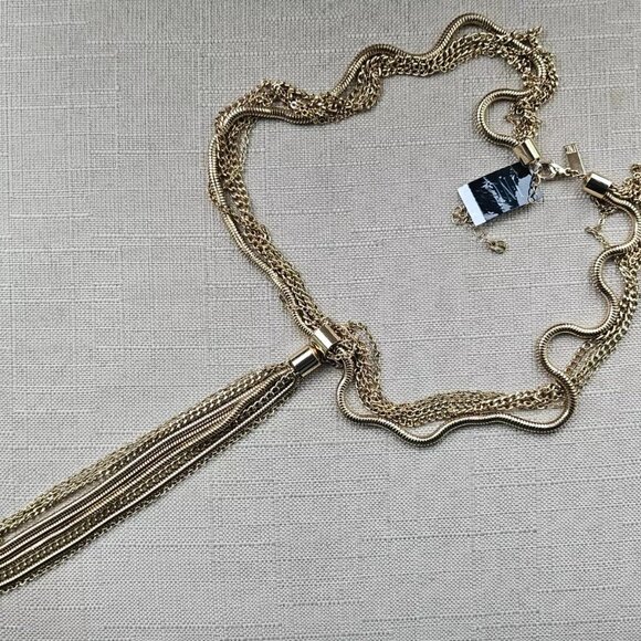 INC International Concept Women Necklace Gold Tone Yneck SNK Chain Long Tassel - Picture 2 of 11